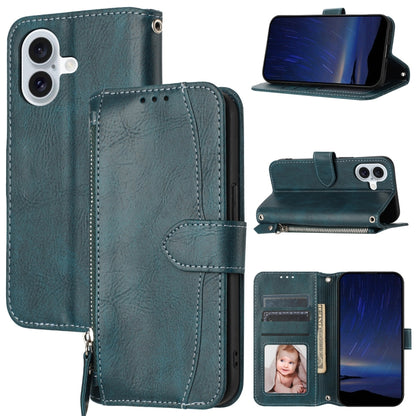 For iPhone 16 Oil Skin Zipper Wallet Leather Phone Case(Blue) by buy2fix