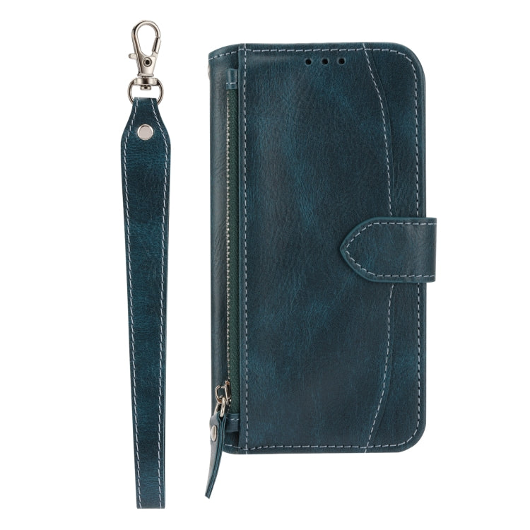 For iPhone 16 Oil Skin Zipper Wallet Leather Phone Case(Blue) by buy2fix