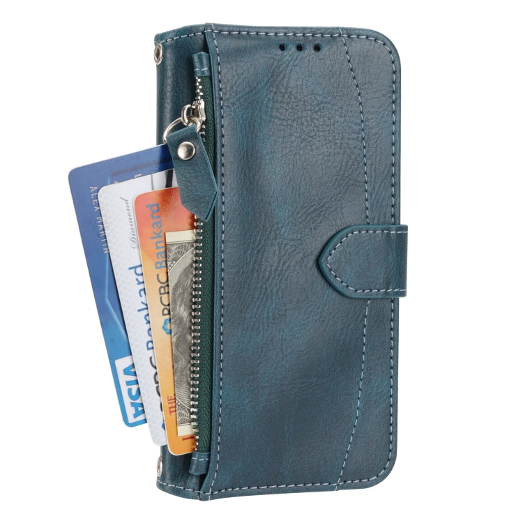 For iPhone 16 Oil Skin Zipper Wallet Leather Phone Case(Blue) by buy2fix