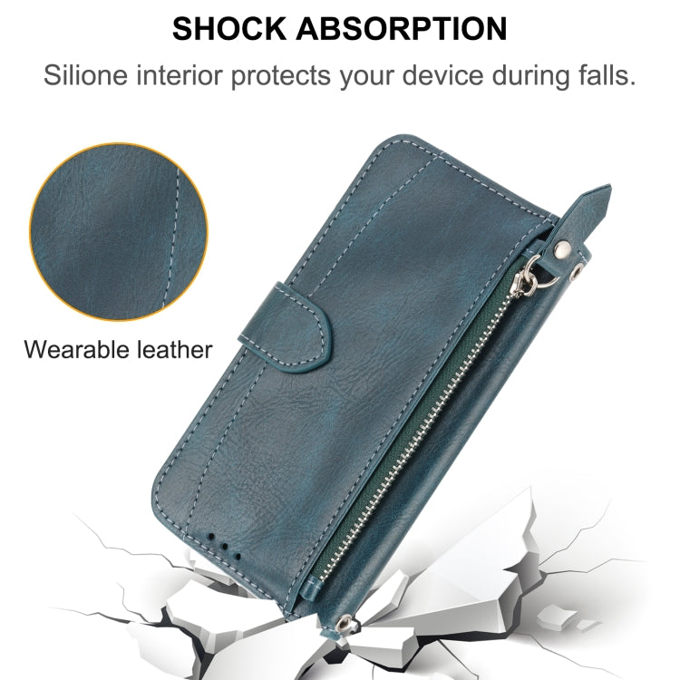 For iPhone 16 Oil Skin Zipper Wallet Leather Phone Case(Blue) by buy2fix