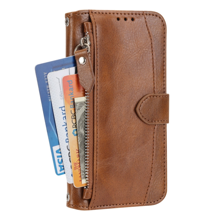 For iPhone 16 Oil Skin Zipper Wallet Leather Phone Case(Brown) by buy2fix