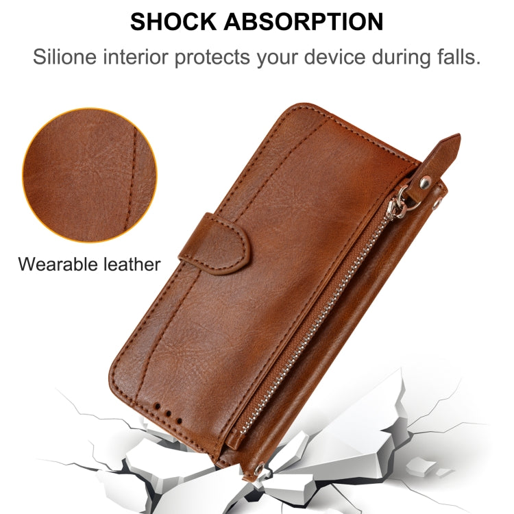 For iPhone 16 Oil Skin Zipper Wallet Leather Phone Case(Brown) by buy2fix