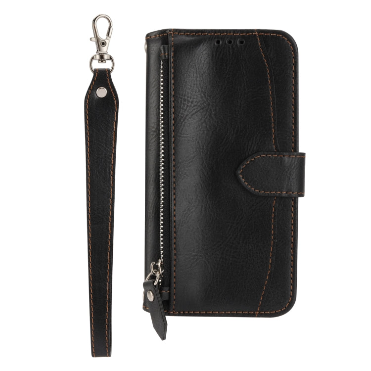 For iPhone 16 Oil Skin Zipper Wallet Leather Phone Case(Black) by buy2fix