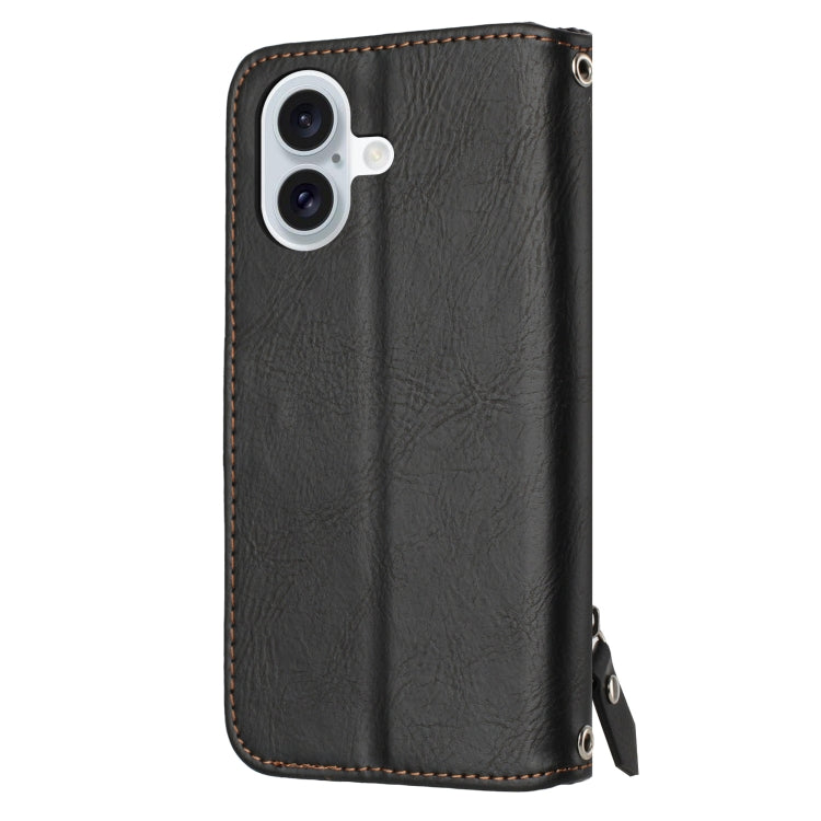 For iPhone 16 Oil Skin Zipper Wallet Leather Phone Case(Black) by buy2fix