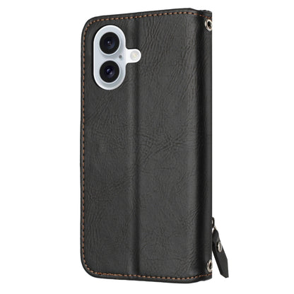 For iPhone 16 Oil Skin Zipper Wallet Leather Phone Case(Black) by buy2fix