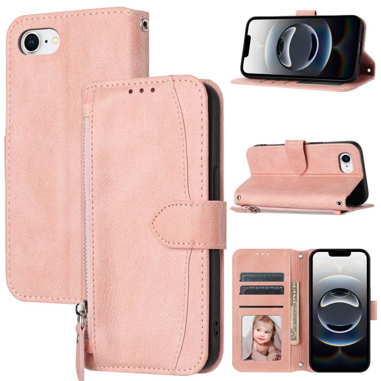For iPhone 16e Oil Skin Zipper Wallet Leather Phone Case(Pink) by buy2fix