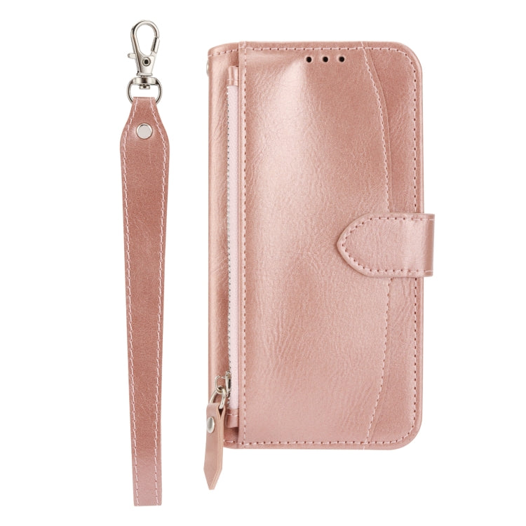 For iPhone 16e Oil Skin Zipper Wallet Leather Phone Case(Rose Gold) by buy2fix
