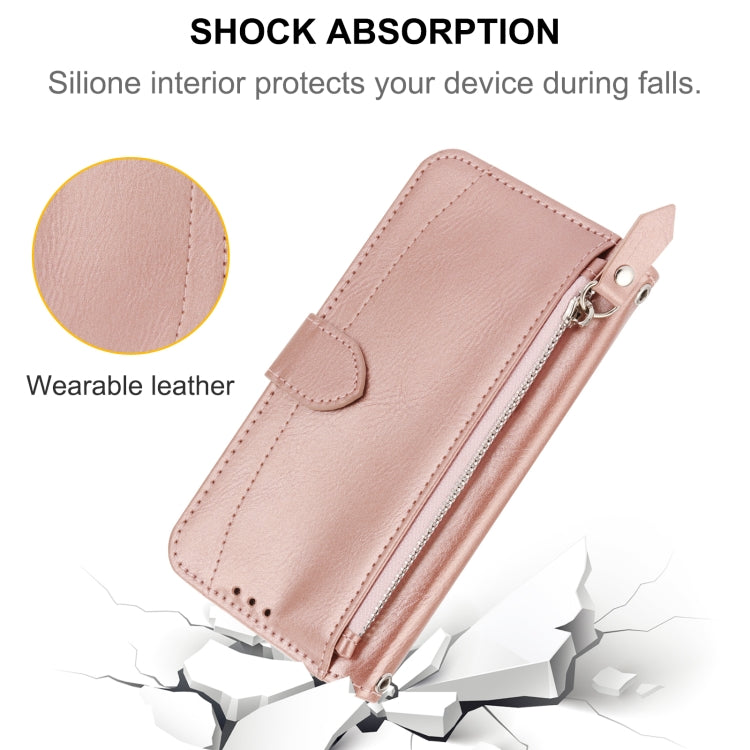 For iPhone 16e Oil Skin Zipper Wallet Leather Phone Case(Rose Gold) by buy2fix