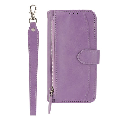 For iPhone 16e Oil Skin Zipper Wallet Leather Phone Case(Purple) by buy2fix