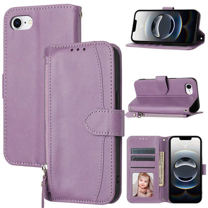 For iPhone 16e Oil Skin Zipper Wallet Leather Phone Case(Purple) by buy2fix