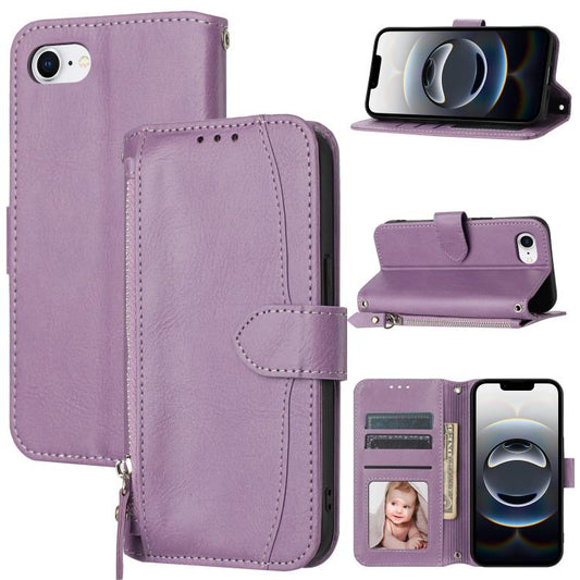 For iPhone 16e Oil Skin Zipper Wallet Leather Phone Case(Purple) by buy2fix