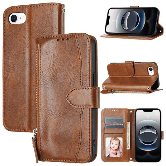 For iPhone 16e Oil Skin Zipper Wallet Leather Phone Case(Brown) by buy2fix