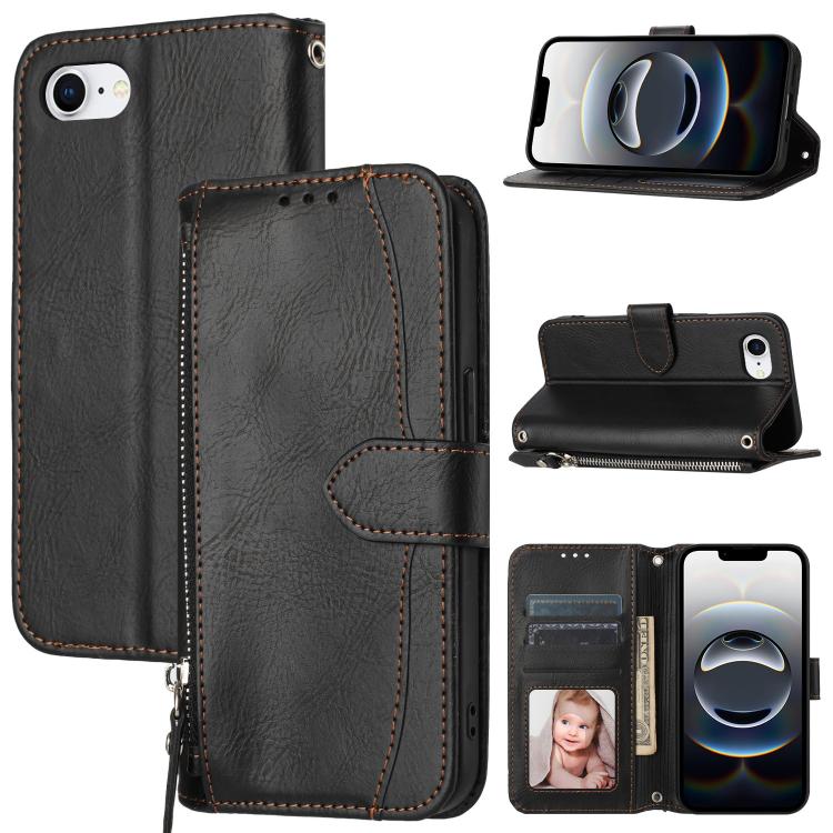 For iPhone 16e Oil Skin Zipper Wallet Leather Phone Case(Black) by buy2fix