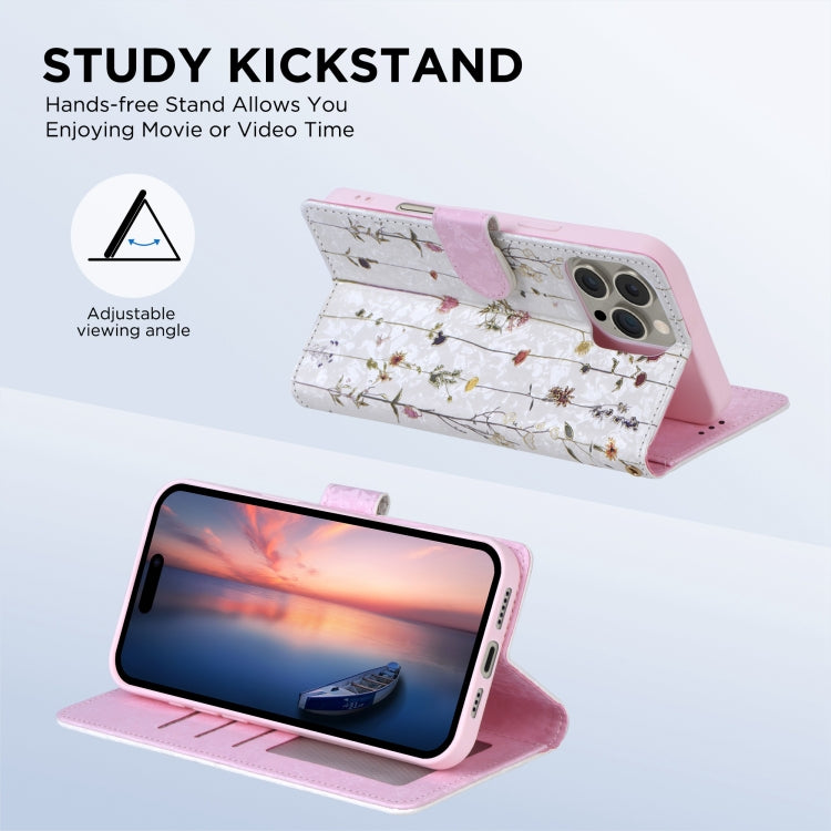 For iPhone 16 Bronzing Painting RFID Leather Case(Dreid Flower World) by buy2fix