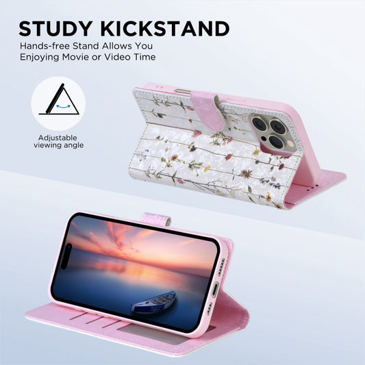 For iPhone 16 Bronzing Painting RFID Leather Case(Dreid Flower World) by buy2fix