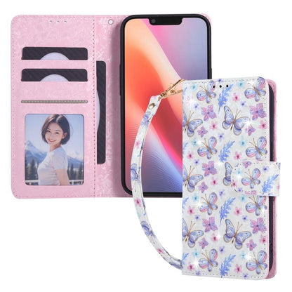 For iPhone 16e Bronzing Painting RFID Leather Case(Pansies) - iPhone 16e Cases by buy2fix | Online Shopping UK | buy2fix