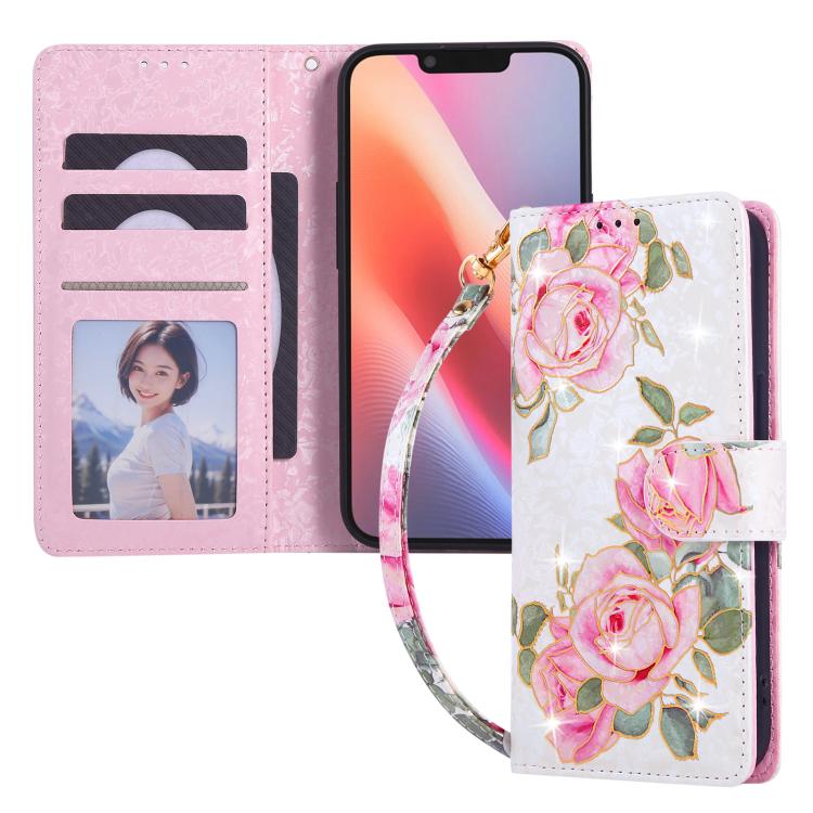 For iPhone 16e Bronzing Painting RFID Leather Case(Rose Flower) - iPhone 16e Cases by buy2fix | Online Shopping UK | buy2fix