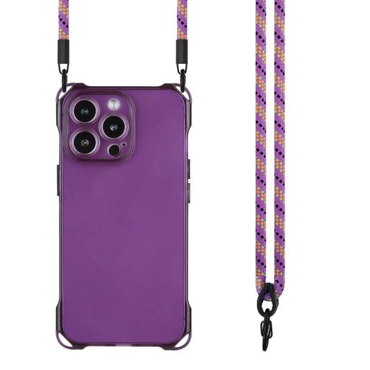 For iPhone 16 Pro Four-corner Shockproof TPU Phone Case with Lanyard(Purple) by buy2fix
