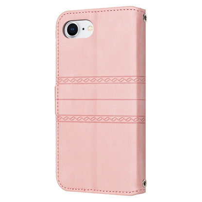 For iPhone 16e Embossed Stripes Skin Feel Leather Phone Case(Pink) by buy2fix