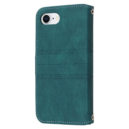 For iPhone 16e Embossed Stripes Skin Feel Leather Phone Case(Dark Green) by buy2fix