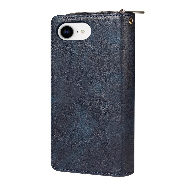 For iPhone 16e 9 Card Slots Zipper Wallet Bag Leather Phone Case(Blue) - iPhone 16e Cases by buy2fix | Online Shopping UK | buy2fix