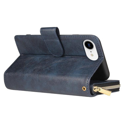 For iPhone 16e 9 Card Slots Zipper Wallet Bag Leather Phone Case(Blue) - iPhone 16e Cases by buy2fix | Online Shopping UK | buy2fix