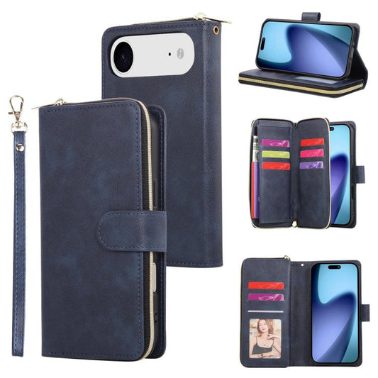 For iPhone Air 9 Card Slots Zipper Wallet Bag Leather Phone Case(Blue) - iPhone Air Cases by buy2fix | Online Shopping UK | buy2fix