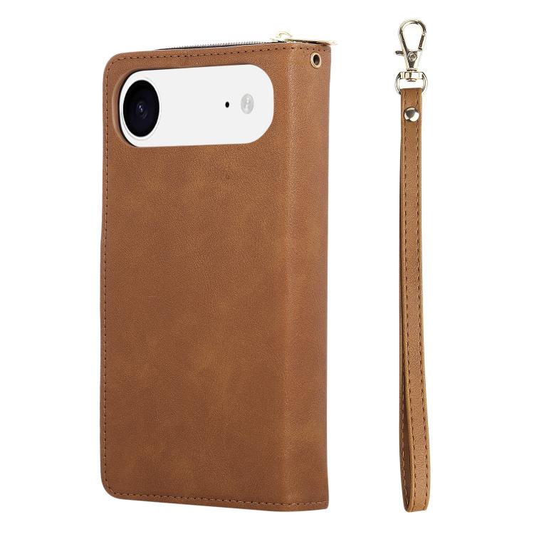 For iPhone Air 9 Card Slots Zipper Wallet Bag Leather Phone Case(Brown) - iPhone Air Cases by buy2fix | Online Shopping UK | buy2fix