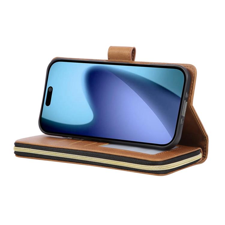 For iPhone Air 9 Card Slots Zipper Wallet Bag Leather Phone Case(Brown) - iPhone Air Cases by buy2fix | Online Shopping UK | buy2fix