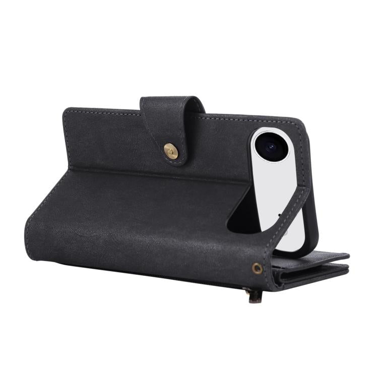 For iPhone Air Rivet Buckle 9 Cards Three Fold Leather Phone Case(Black) - iPhone Air Cases by buy2fix | Online Shopping UK | buy2fix