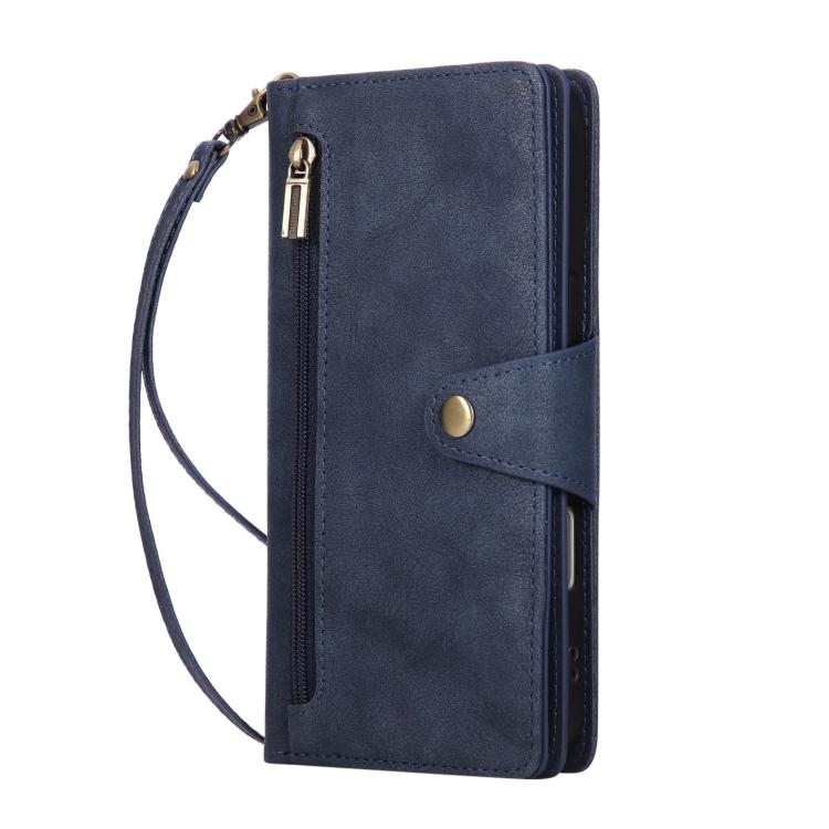 For iPhone Air Rivet Buckle 9 Cards Three Fold Leather Phone Case(Blue) - iPhone Air Cases by buy2fix | Online Shopping UK | buy2fix