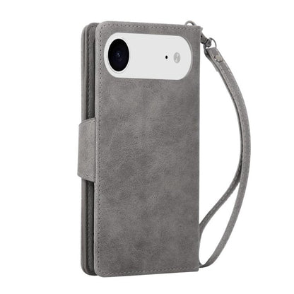 For iPhone Air Rivet Buckle 9 Cards Three Fold Leather Phone Case(Grey) - iPhone Air Cases by buy2fix | Online Shopping UK | buy2fix