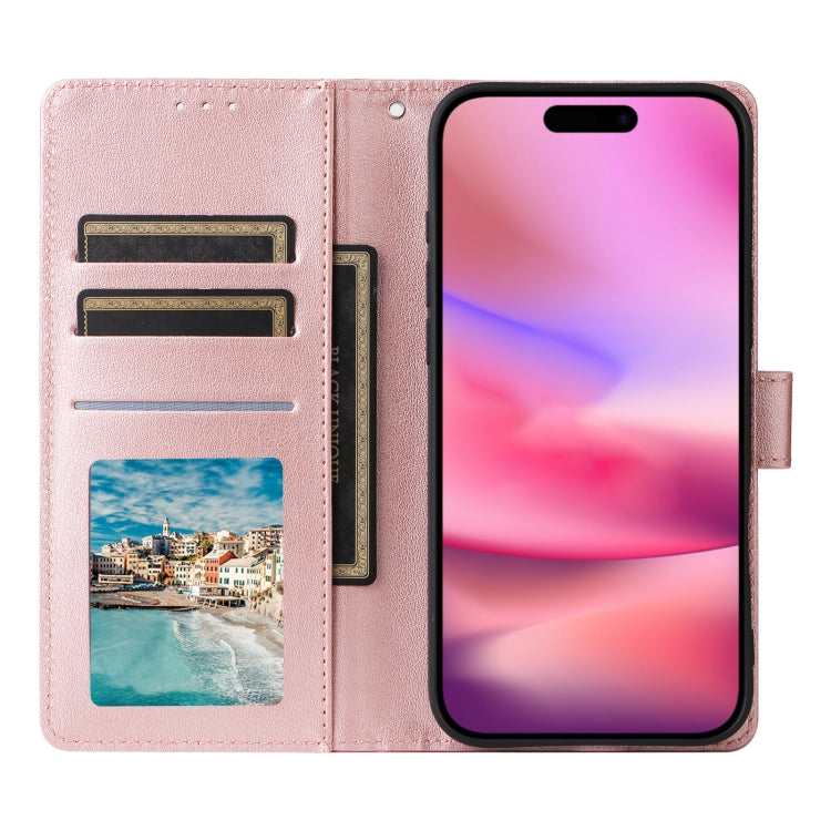 For iPhone 16 Multifunctional Horizontal Flip Leather Phone Case with Three Card Slots(Rose Gold) - iPhone 16 Cases by buy2fix | Online Shopping UK | buy2fix