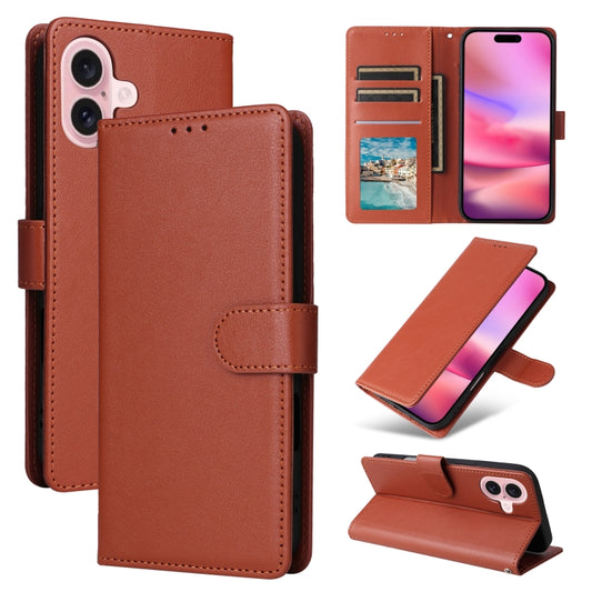 For iPhone 16 Plus Multifunctional Horizontal Flip Leather Phone Case with Three Card Slots(Brown) - iPhone 16 Plus Cases by buy2fix | Online Shopping UK | buy2fix