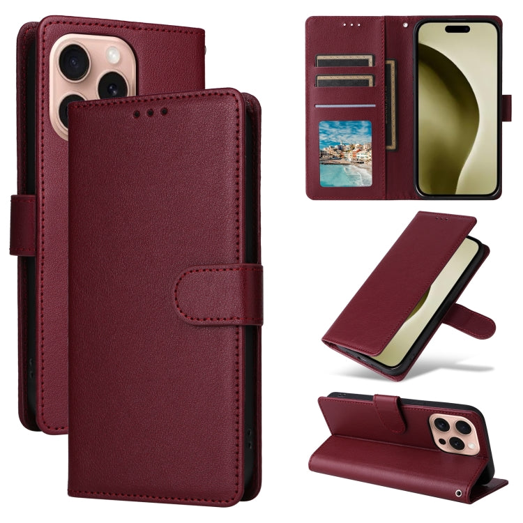 For iPhone 16 Pro Multifunctional Horizontal Flip Leather Phone Case with Three Card Slots(Wine Red) - iPhone 16 Pro Cases by buy2fix | Online Shopping UK | buy2fix