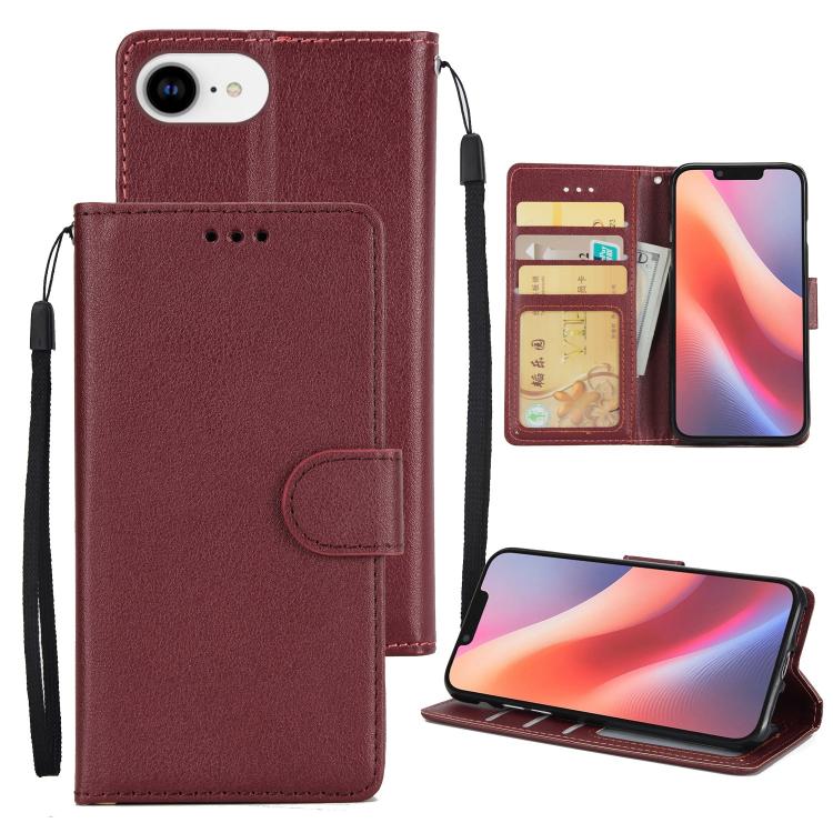 For iPhone 16e 3-Card Slots Multifunctional Leather Phone Case(Wine Red) - iPhone 16e Cases by buy2fix | Online Shopping UK | buy2fix