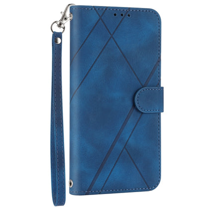 For iPhone 16 Pro Embossed Line Leather Phone Case with Lanyard(Blue) - iPhone 16 Pro Cases by buy2fix | Online Shopping UK | buy2fix