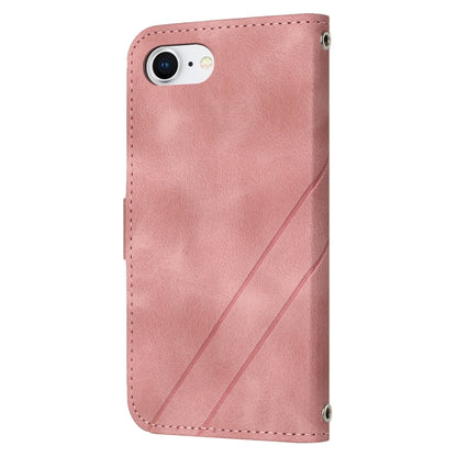 For iPhone 16e Embossed Line Leather Phone Case with Lanyard(Pink) by buy2fix