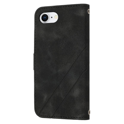 For iPhone 16e Embossed Line Leather Phone Case with Lanyard(Black) by buy2fix