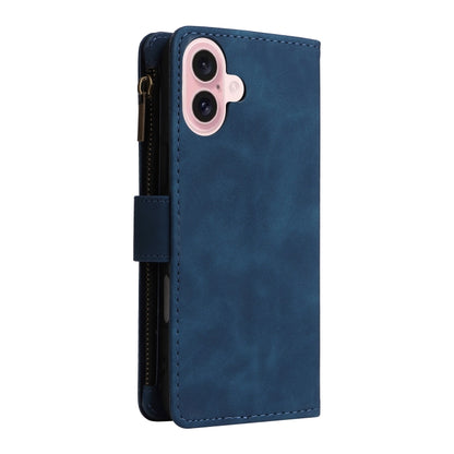 For iPhone 16 Crossbody Multi-card Slot Wallet Zipper Leather Phone Case(Dark Blue) by buy2fix