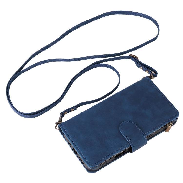 For iPhone 16 Crossbody Multi-card Slot Wallet Zipper Leather Phone Case(Dark Blue) by buy2fix
