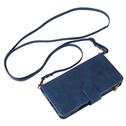For iPhone 16 Crossbody Multi-card Slot Wallet Zipper Leather Phone Case(Dark Blue) by buy2fix