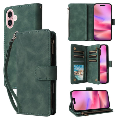 For iPhone 16 Crossbody Multi-card Slot Wallet Zipper Leather Phone Case(Green) - iPhone 16 Cases by buy2fix | Online Shopping UK | buy2fix