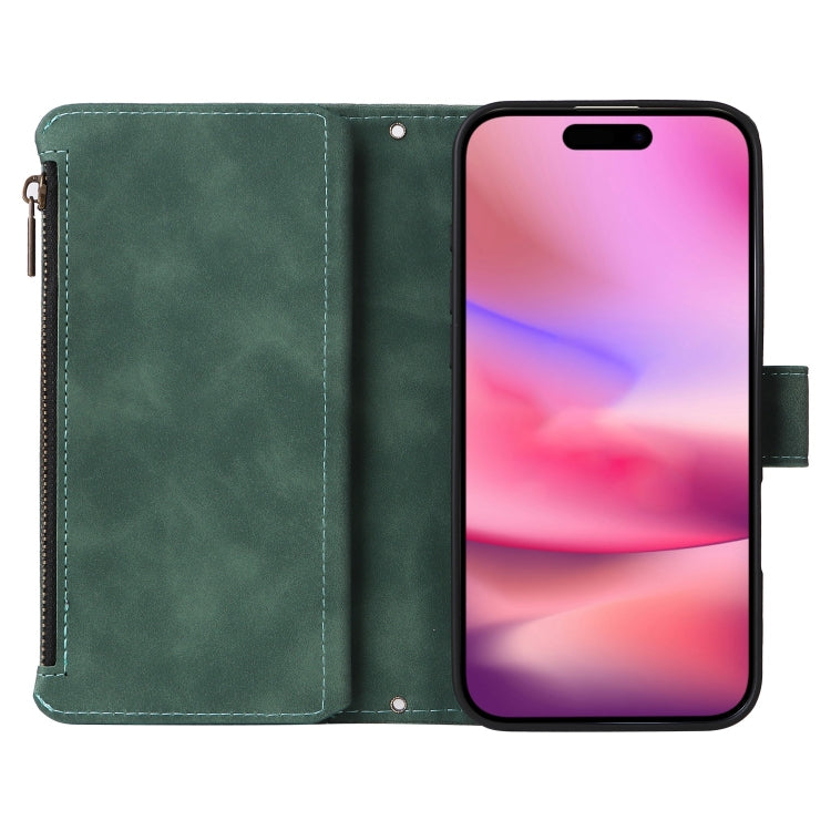 For iPhone 16 Crossbody Multi-card Slot Wallet Zipper Leather Phone Case(Green) - iPhone 16 Cases by buy2fix | Online Shopping UK | buy2fix