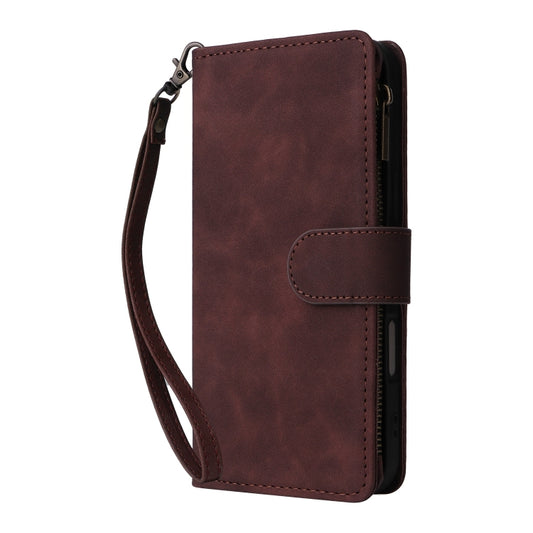 For iPhone 16 Plus Crossbody Multi-card Slot Wallet Zipper Leather Phone Case(Coffee) by buy2fix
