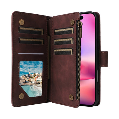 For iPhone 16 Plus Crossbody Multi-card Slot Wallet Zipper Leather Phone Case(Coffee) - iPhone 16 Plus Cases by buy2fix | Online Shopping UK | buy2fix