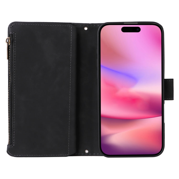 For iPhone 16 Plus Crossbody Multi-card Slot Wallet Zipper Leather Phone Case(Black) - iPhone 16 Plus Cases by buy2fix | Online Shopping UK | buy2fix