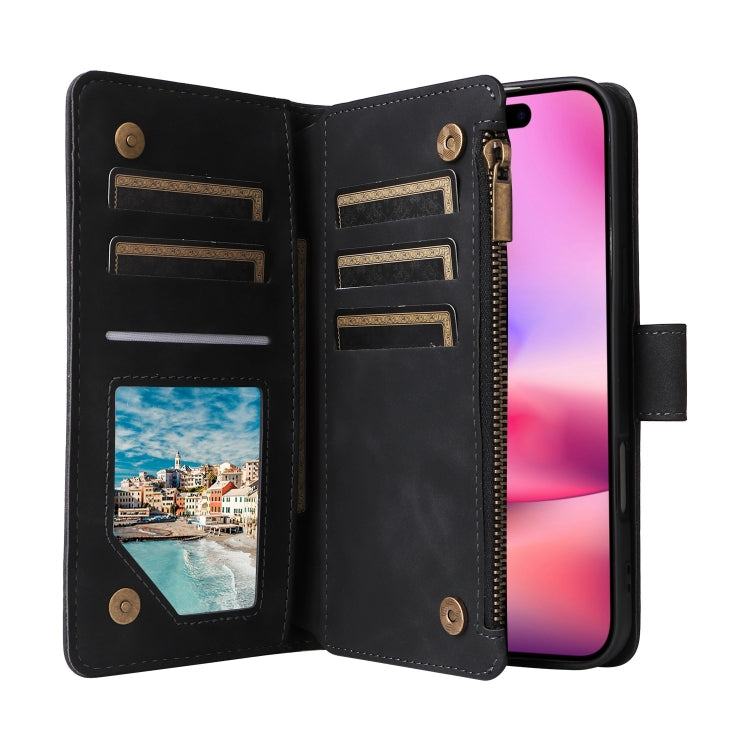 For iPhone 16 Plus Crossbody Multi-card Slot Wallet Zipper Leather Phone Case(Black) - iPhone 16 Plus Cases by buy2fix | Online Shopping UK | buy2fix