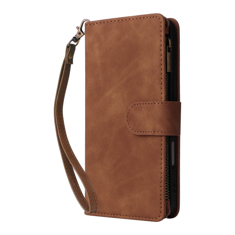 For iPhone 16 Plus Crossbody Multi-card Slot Wallet Zipper Leather Phone Case(Brown) - iPhone 16 Plus Cases by buy2fix | Online Shopping UK | buy2fix