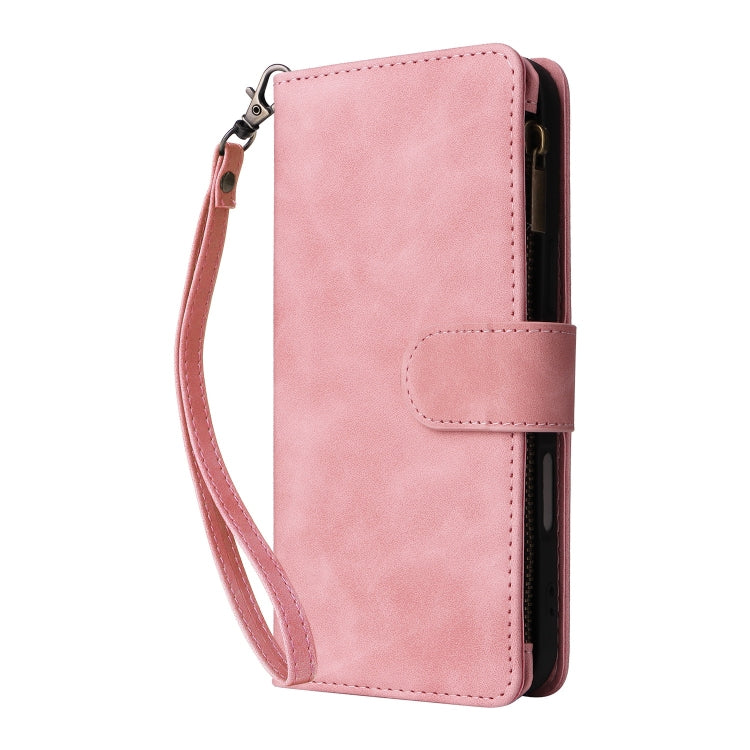 For iPhone 16 Plus Crossbody Multi-card Slot Wallet Zipper Leather Phone Case(Pink) by buy2fix